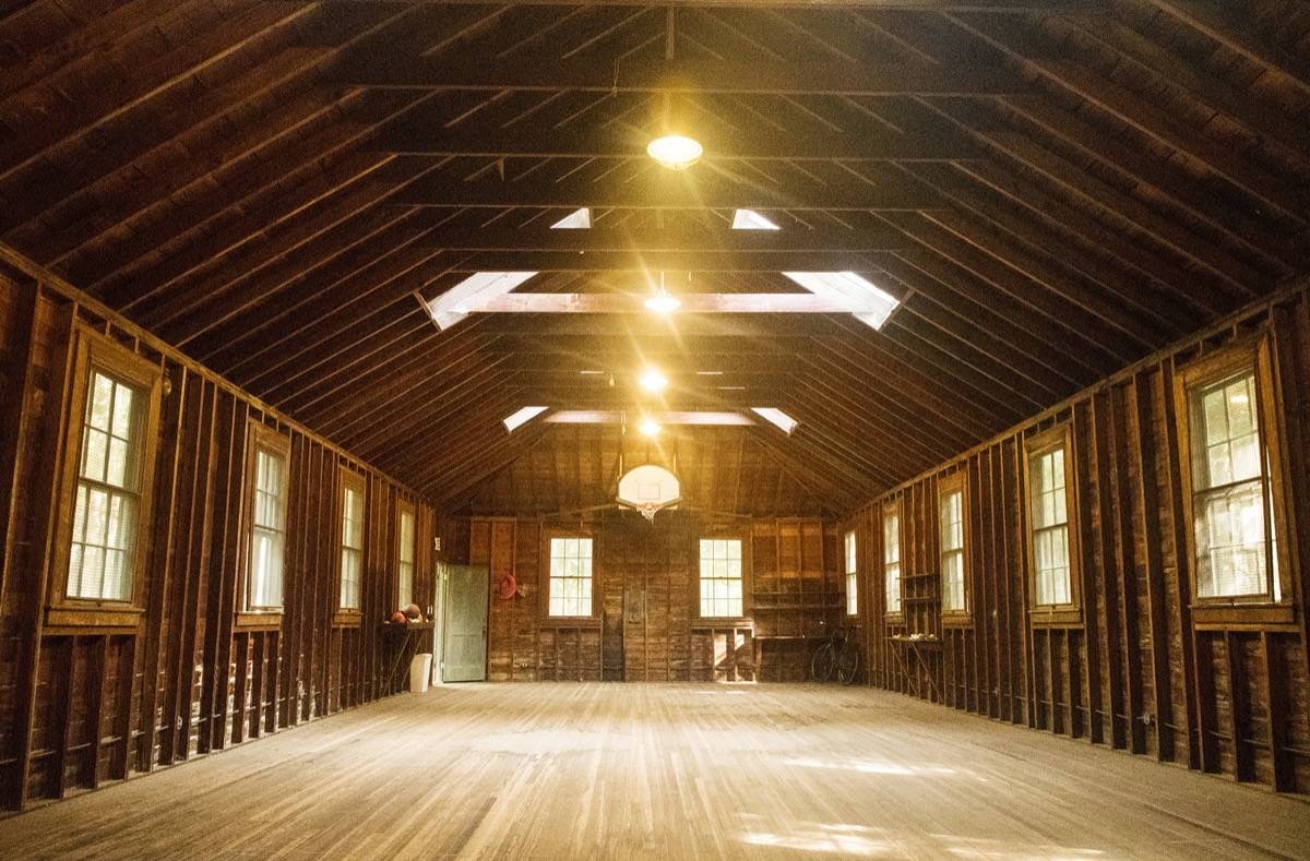 Inside the game house, with open floor space for tennis practice and games