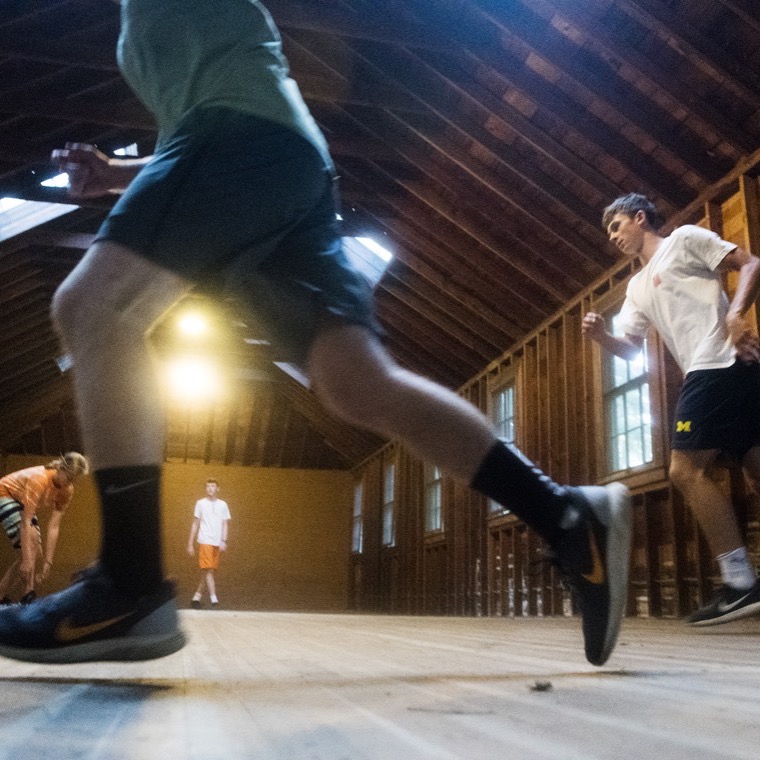 The game house in the woods, with room for wall tennis and badminton