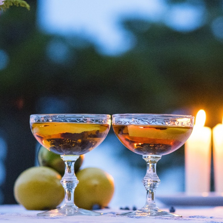 The Remember the Maine, Too bar corner with its collection of glassware